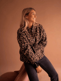 Women's Leopard Print Teddy Fleece Stand Collar Jacket