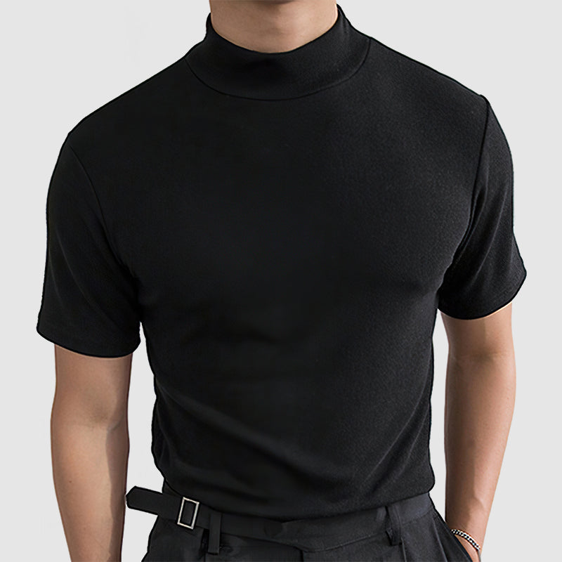 Slim Fit Short Sleeve Mock Neck T-Shirt for Men