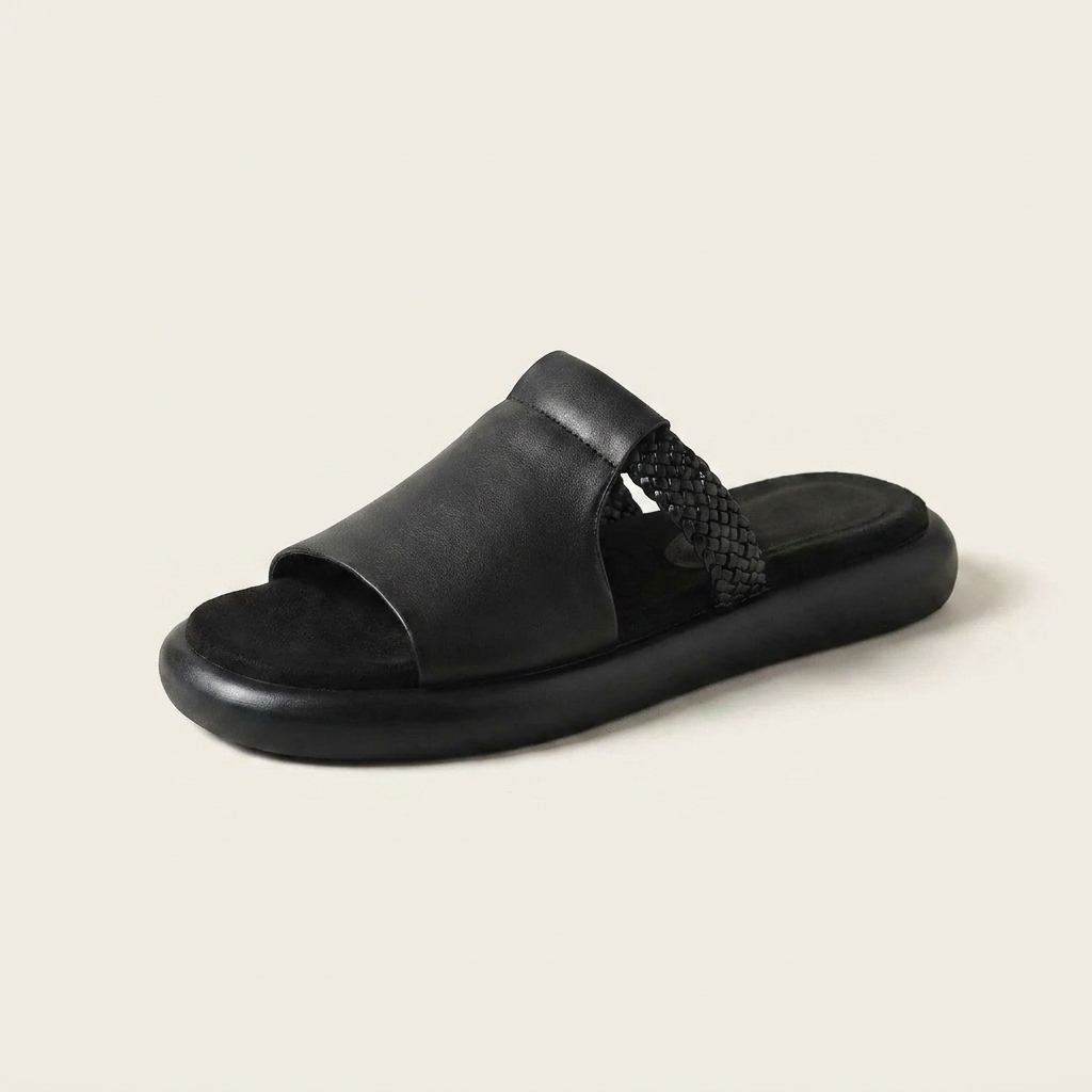 Women's Woven Strap Leather Slide Sandals