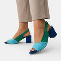 Colour Block Slingback Block Heel Sandals