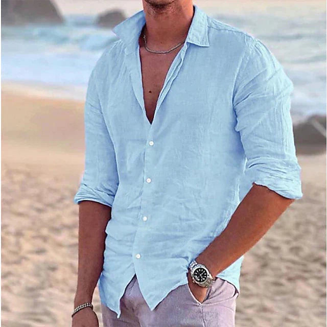 Chemise en lin à manches longues avec col pointu