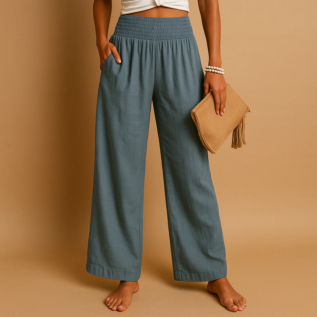 Women's Wide Leg Trousers with Smocked Waist