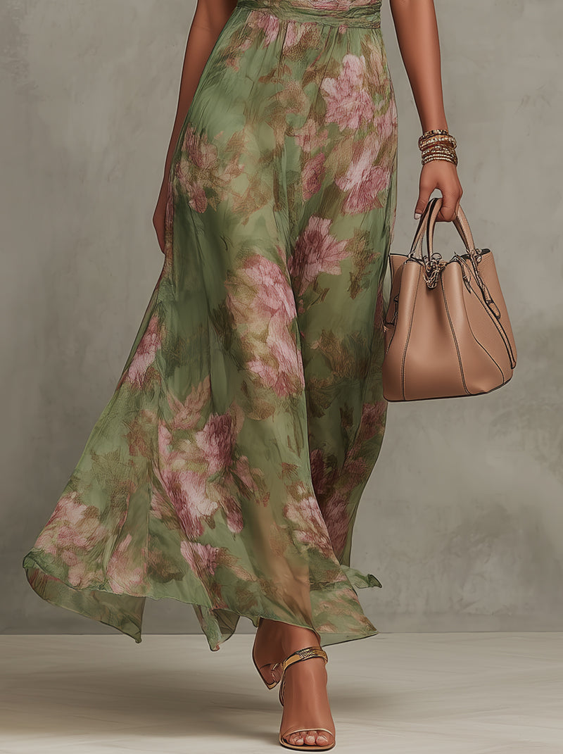 Floral Print Halter Neck Maxi Dress