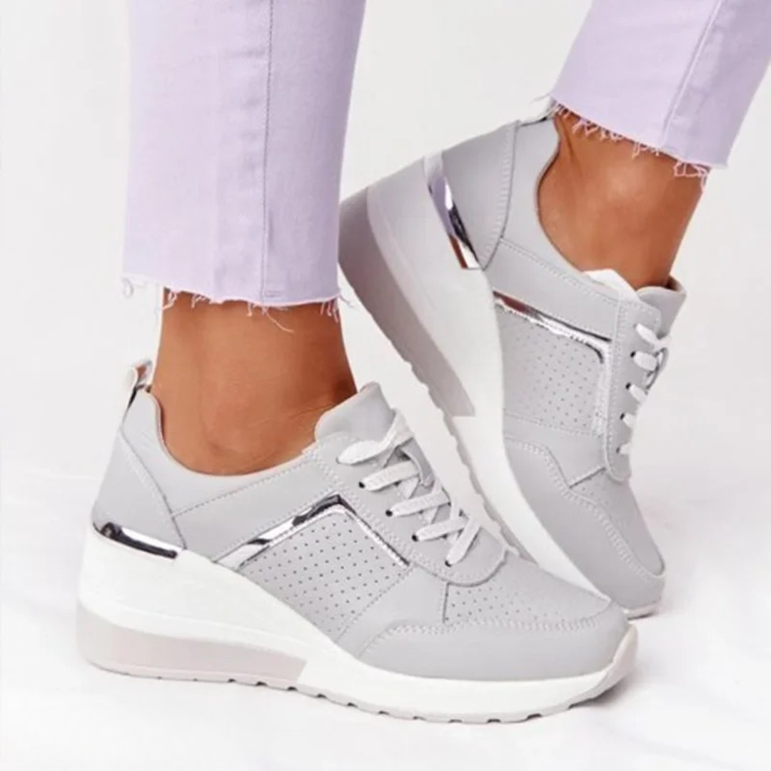 Women's Platform Wedge Sneakers with Metallic Trim