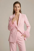Women's Feather Cuff Tailored Blazer and Trouser Set