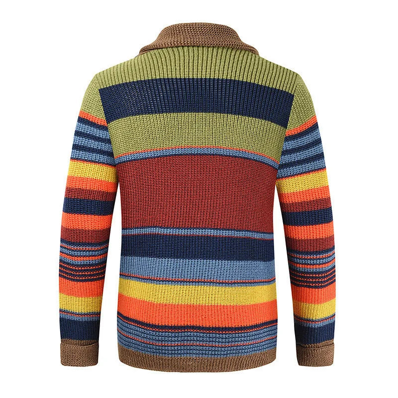 Men's Striped Shawl Collar Knit Cardigan