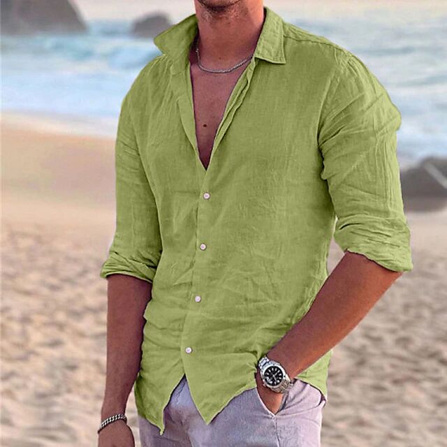 Chemise en lin à manches longues avec col pointu