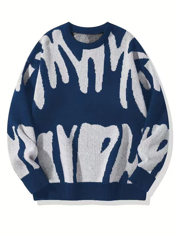 Men's Abstract Print Oversized Knit Sweater