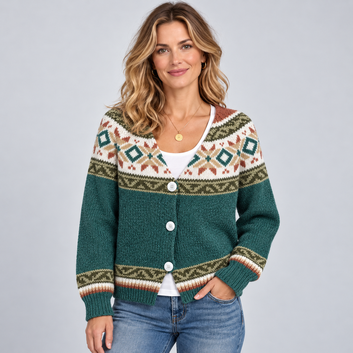 Women's Fair Isle Pattern Button-Front Cardigan