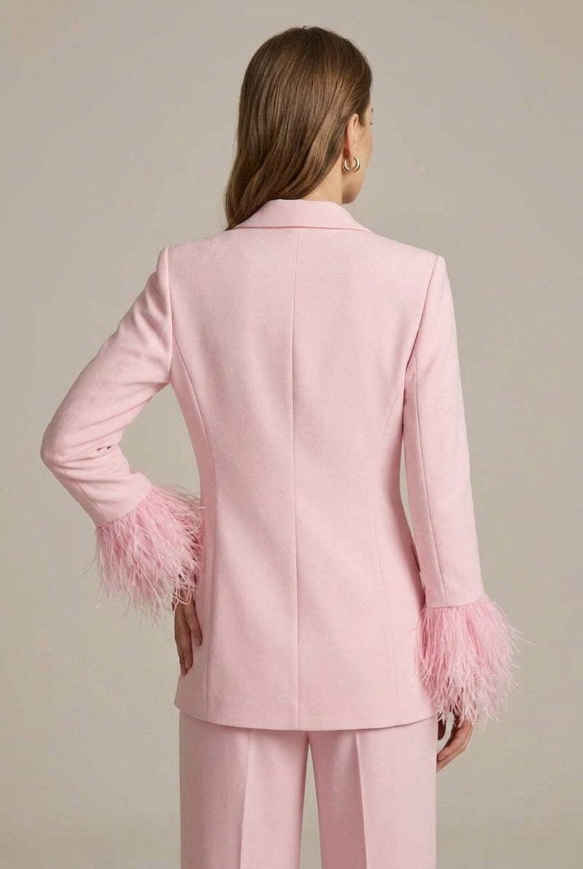 Women's Feather Cuff Tailored Blazer and Trouser Set