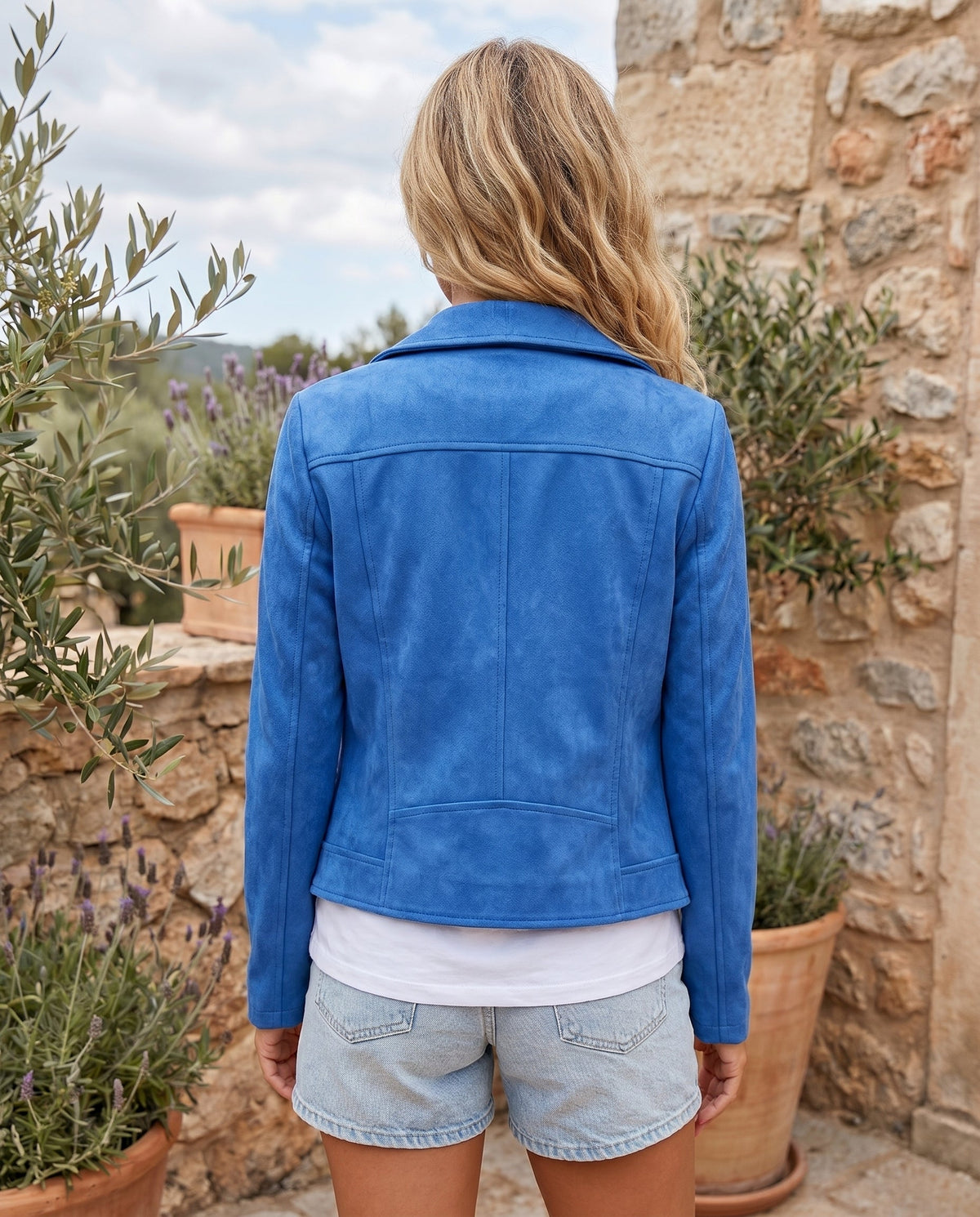 Veste de motard ajustée pour femme en similisuède