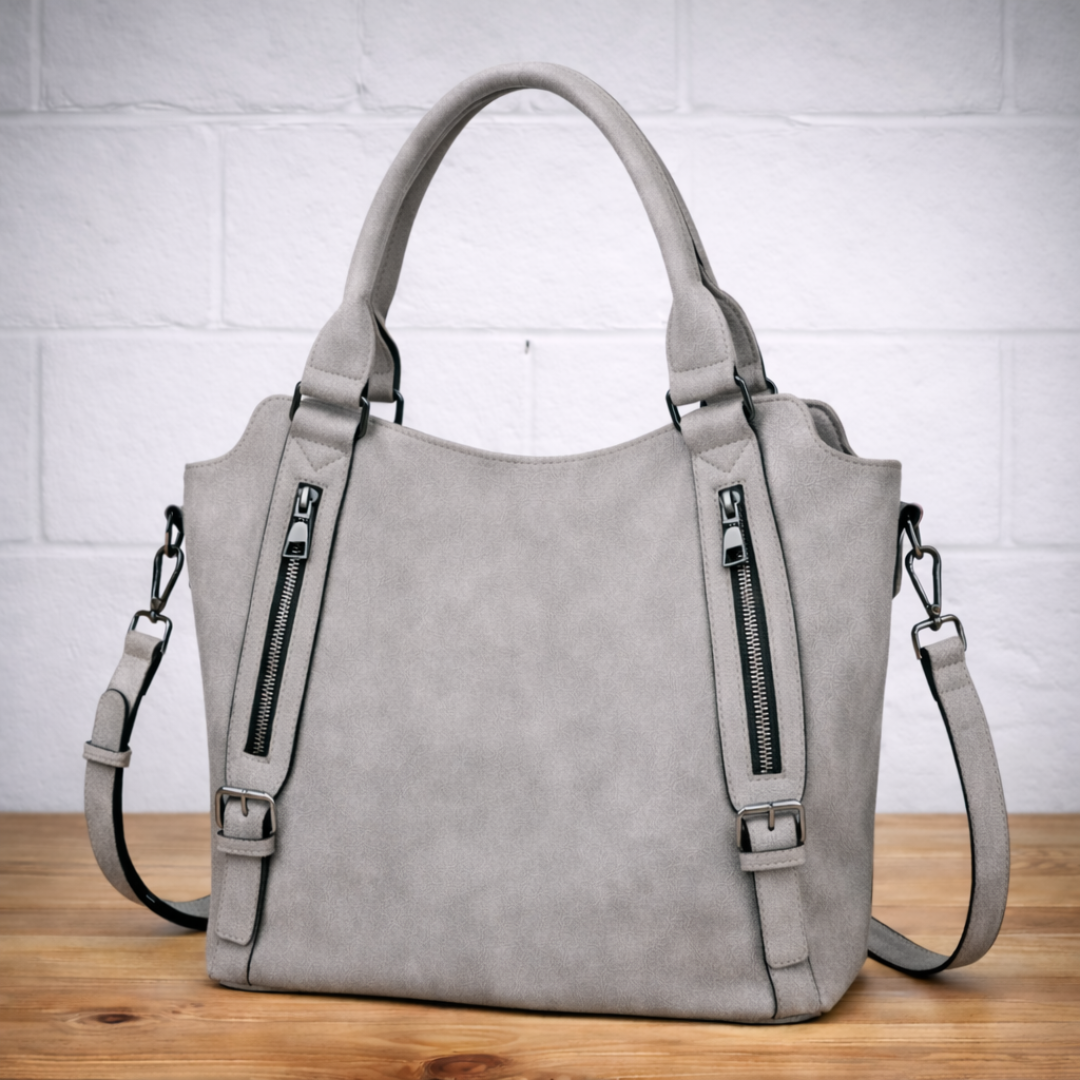 Slouchy Zip Detail Tote Bag with Buckle Straps