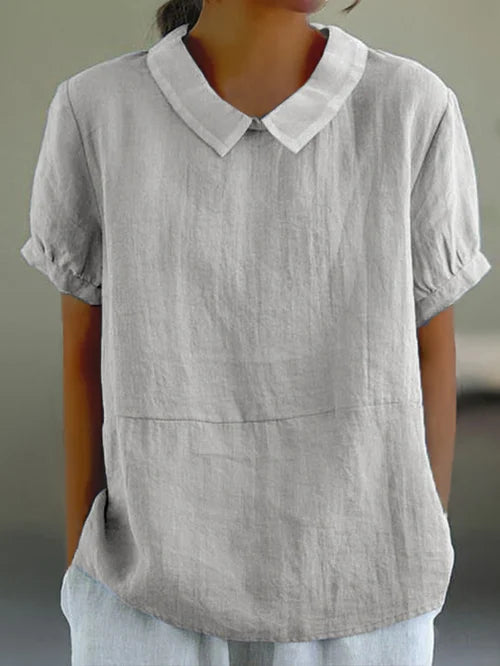 Peter Pan Collar Short Sleeve Linen Blouse