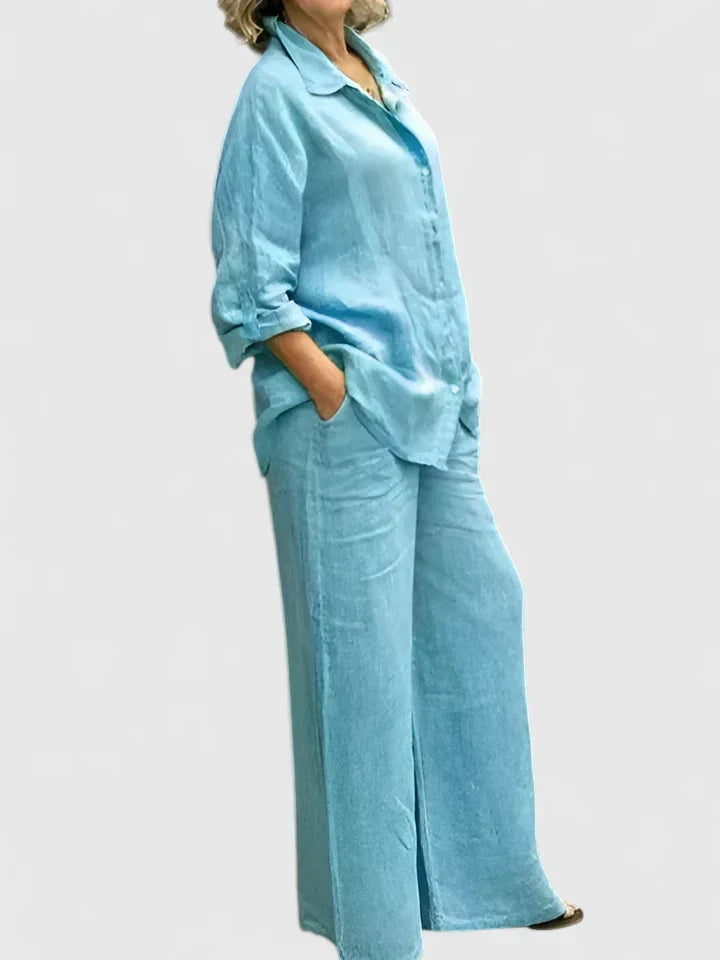 Relaxed Button-Front Shirt & Wide-Leg Trouser Set