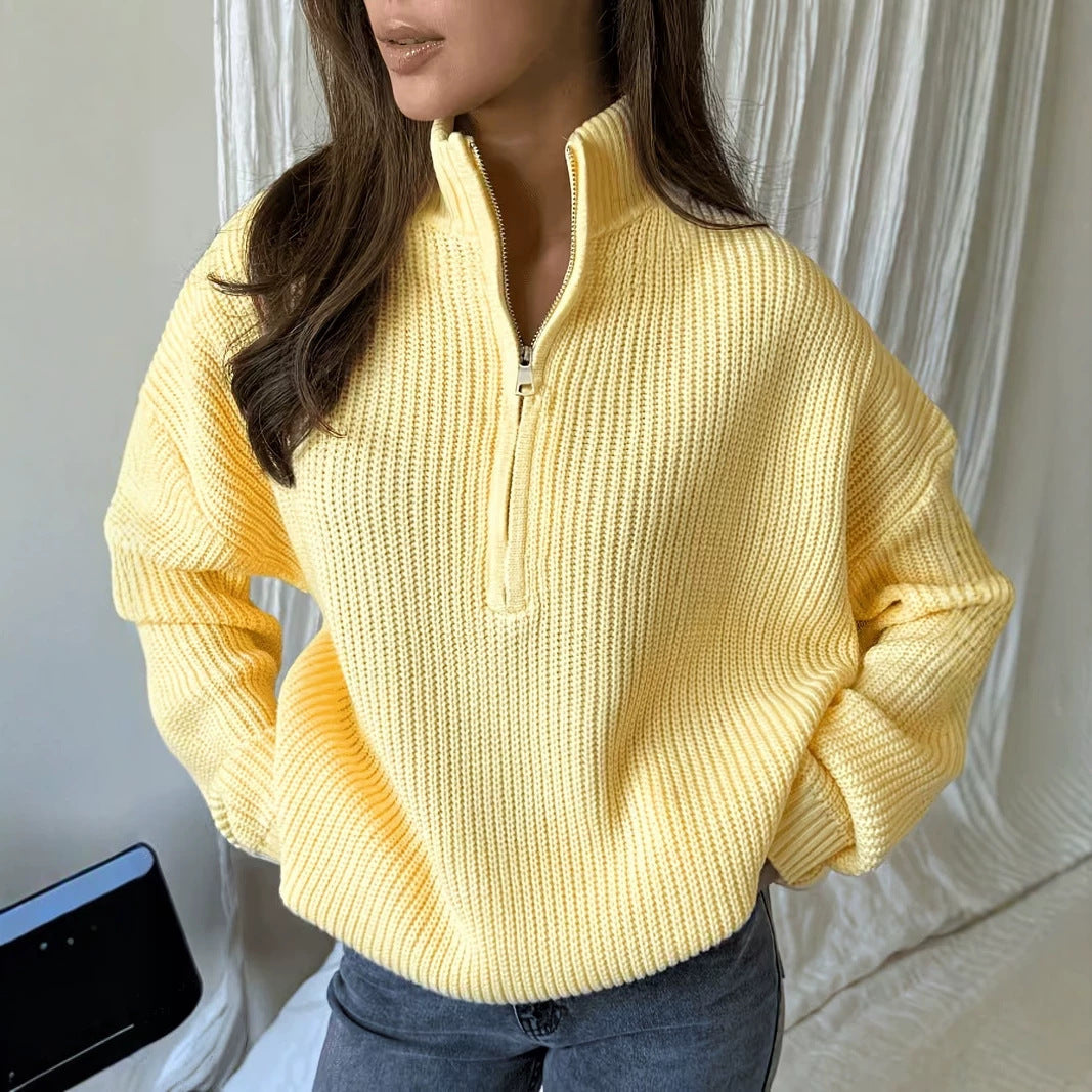 Women's Oversized Half-Zip Ribbed Knit Sweater
