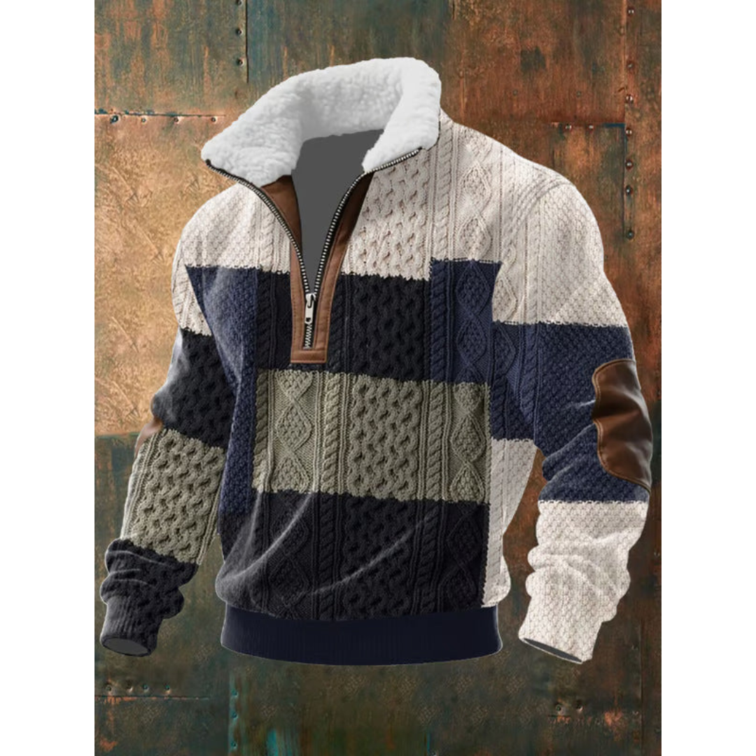 Men's Sherpa Collar Quarter-Zip Colourblock Sweater