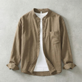 Long Sleeve Linen Shirt with Band Collar and Pocket