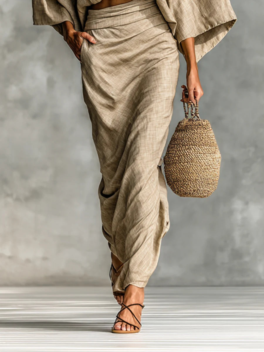 Batwing Sleeve Crop Top &amp; Wrap Maxi Skirt Set