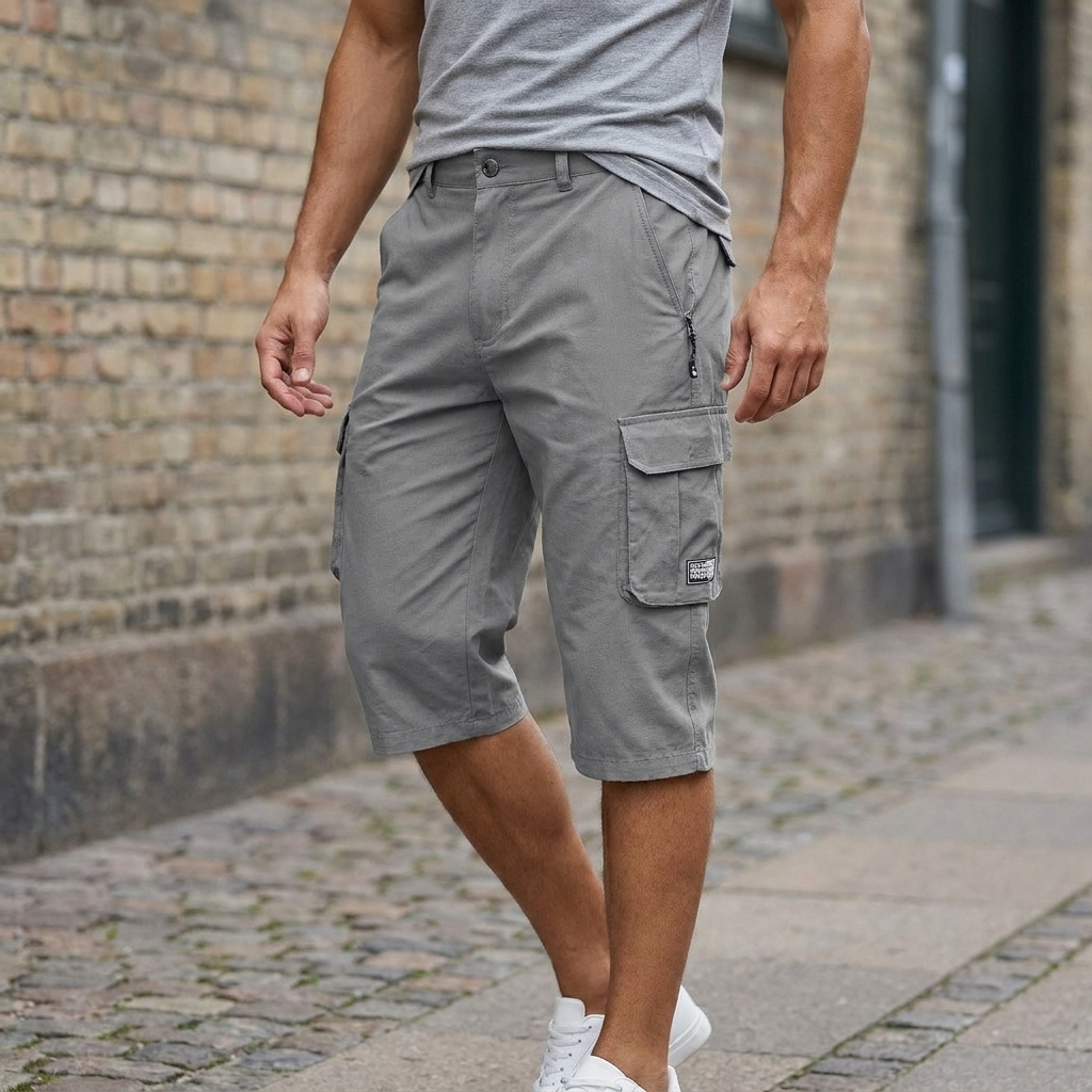 Longline Cargo Shorts with Zip Pocket Detail
