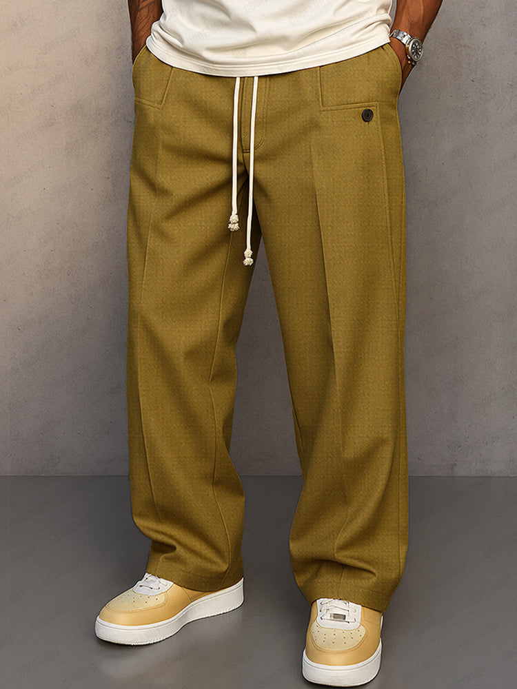Men's Wide-Leg Pleated Drawstring Trousers