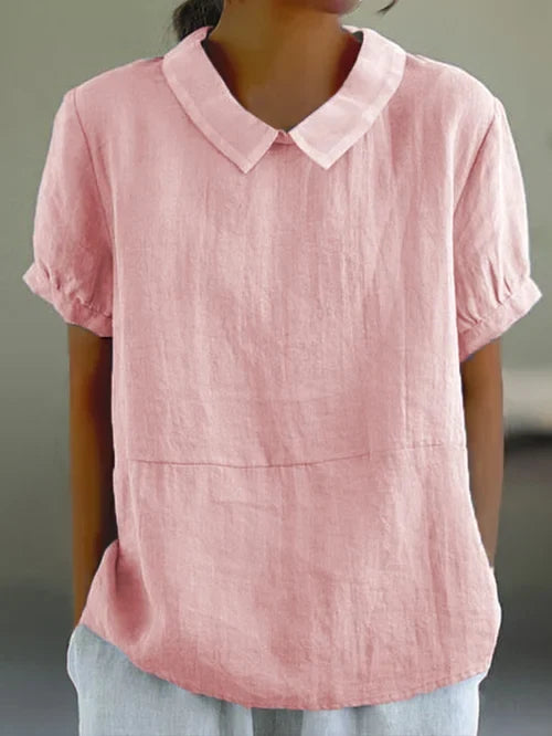 Peter Pan Collar Short Sleeve Linen Blouse