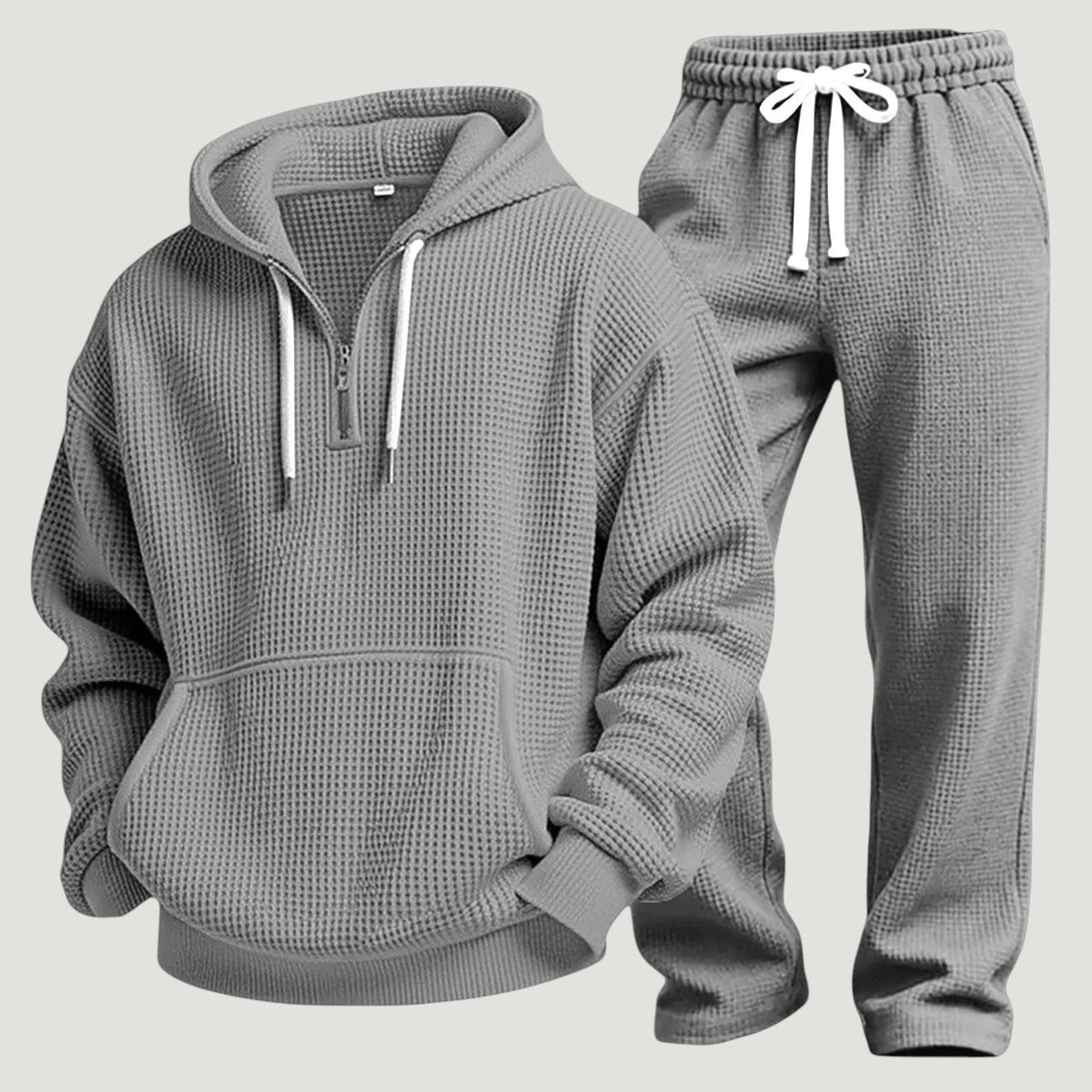Men's Waffle-Knit Half-Zip Hoodie & Jogger Set