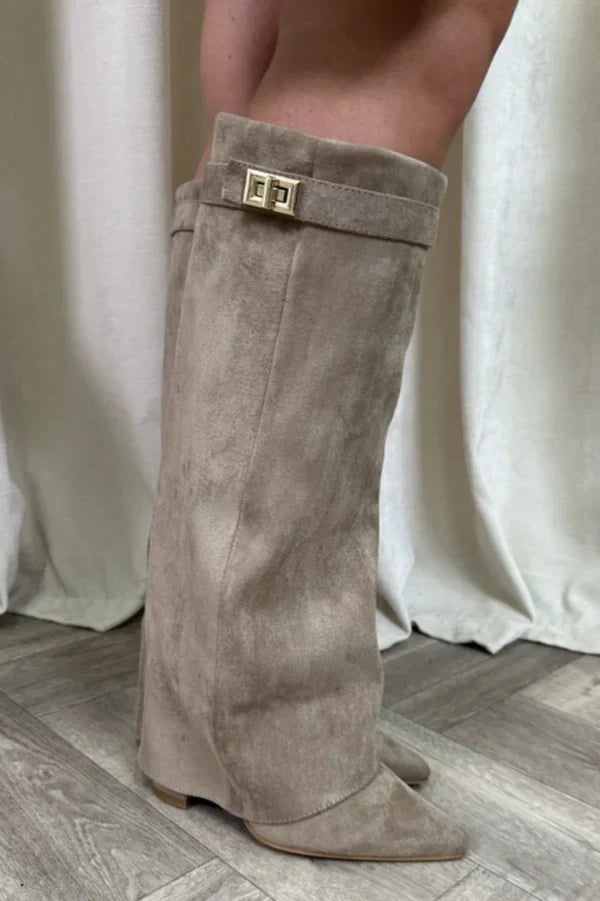 Women's Fold-Over Suede-Look Knee High Boots