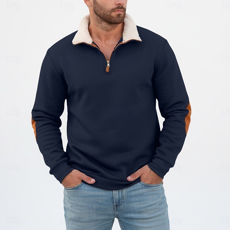 Men's Sherpa Collar Quarter-Zip Colourblock Sweatshirt