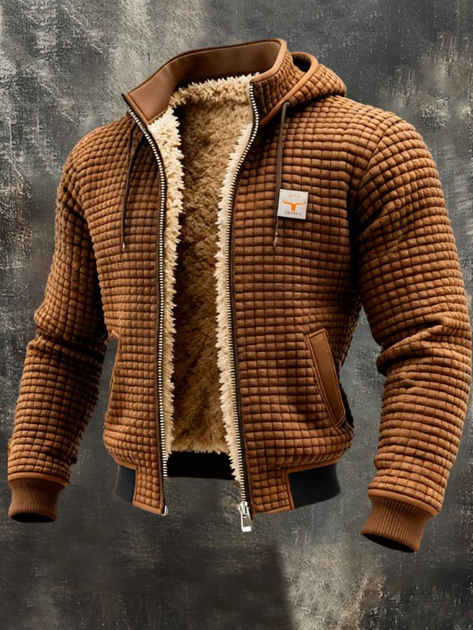 Veste à capuche texturée pour homme, entièrement zippée et doublée en sherpa