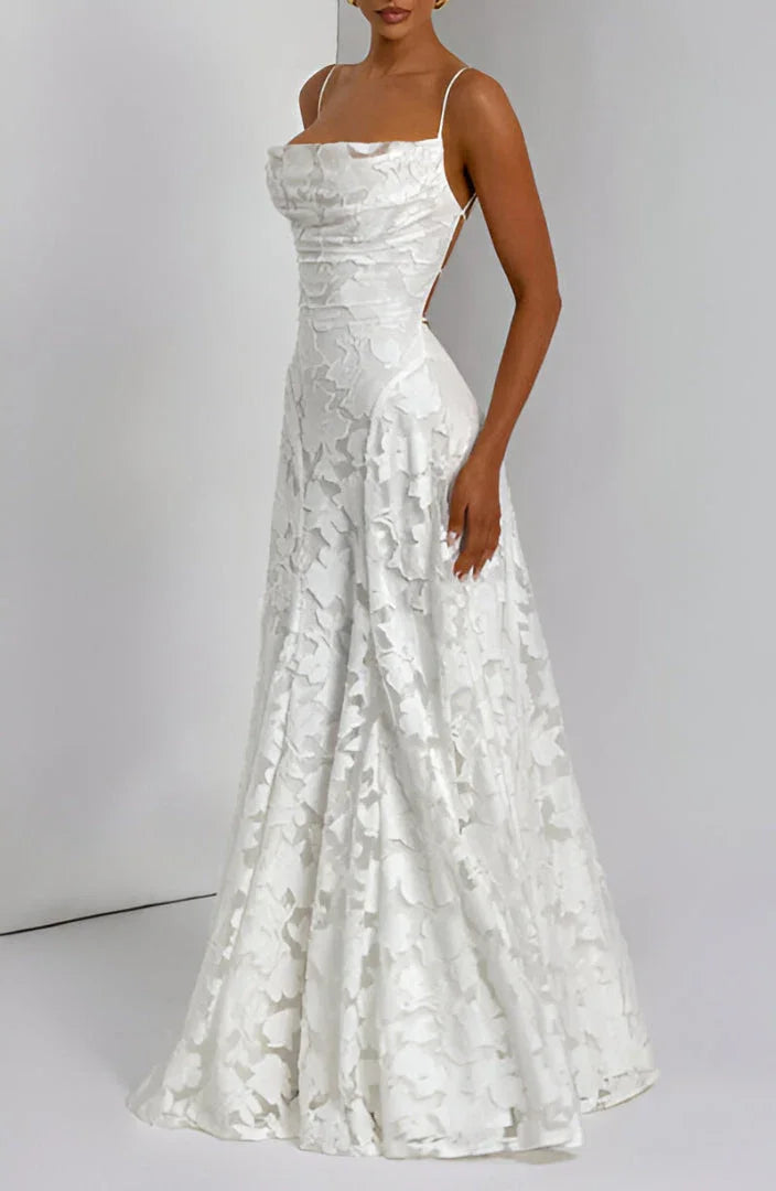 Floral Textured Cowl Neck Maxi Dress