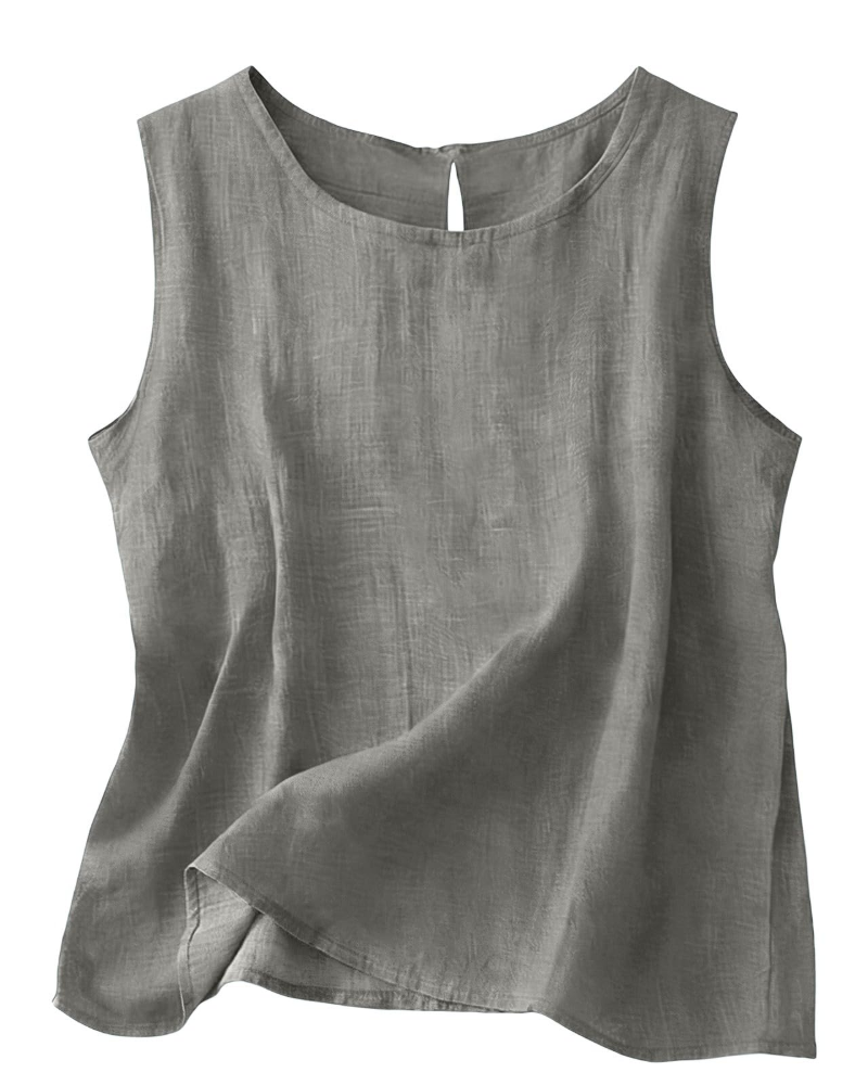 Linen Sleeveless Tank Top with Round Neckline