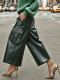 Women's Leather Wide Leg Cargo Trousers