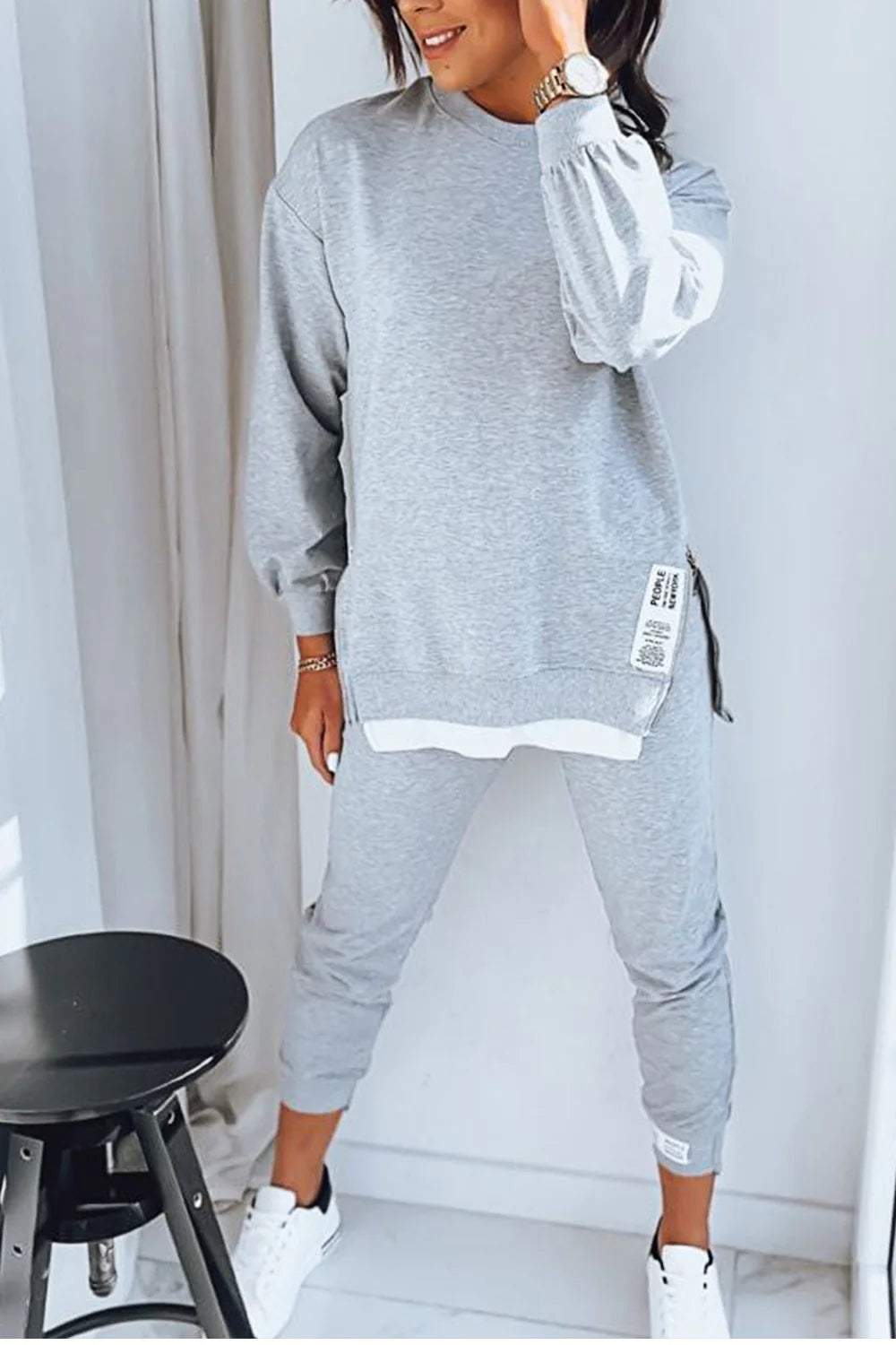 Women's Side Zip Sweatshirt and Jogger Loungewear Set