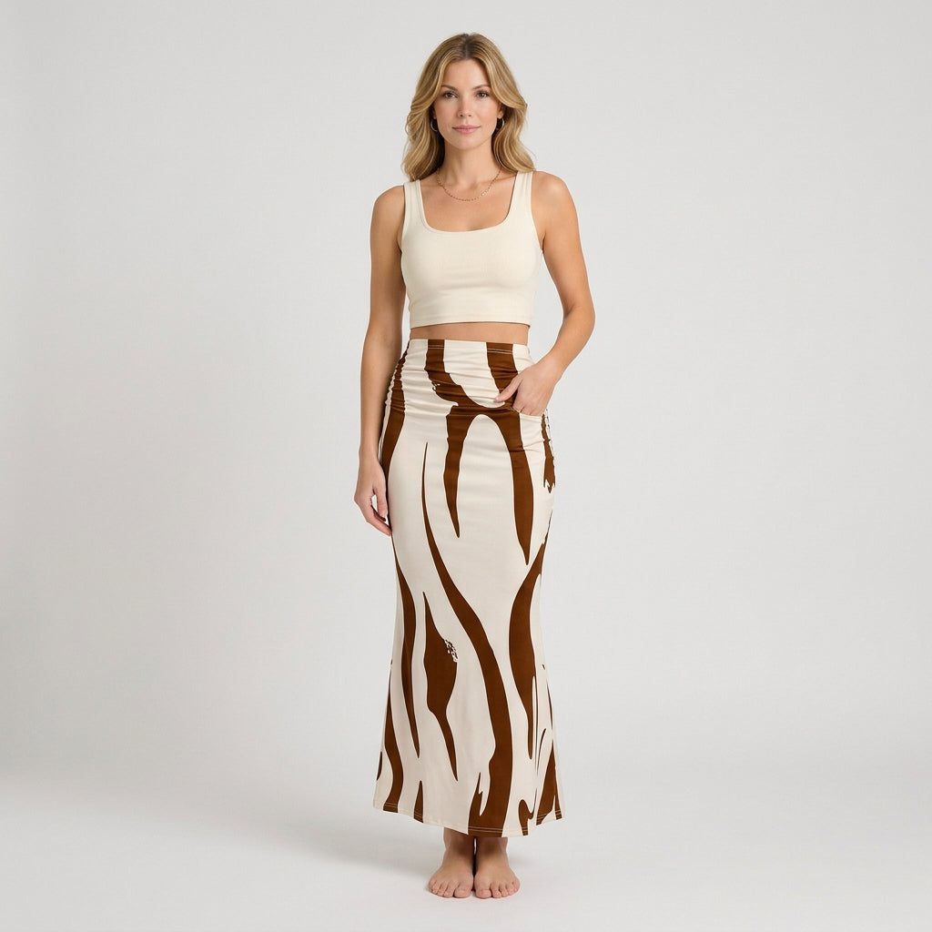 Women’s Two Piece Skirt Set Sleeveless Crop Top – Printed Maxi Skirt Outfit