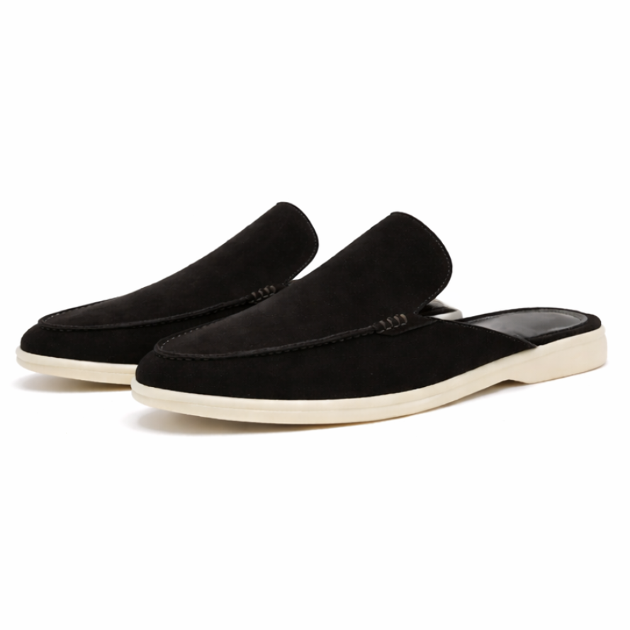 Suede Backless Mule Loafers with Contrast Sole