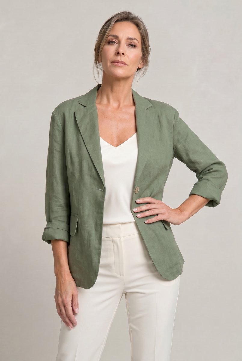Women's Lightweight Single Button Relaxed Blazer Jacket