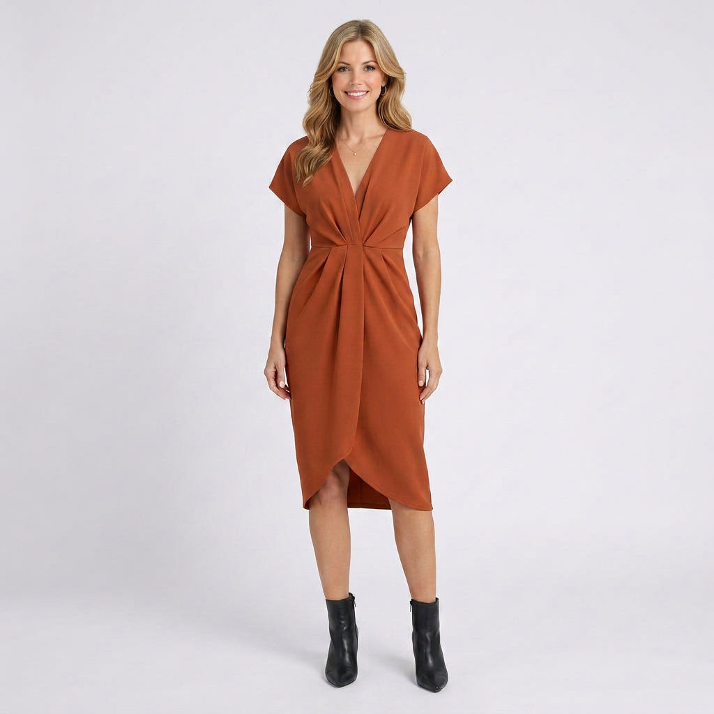 Wrap Midi Dress Women’s V Neck Short Sleeve Dress