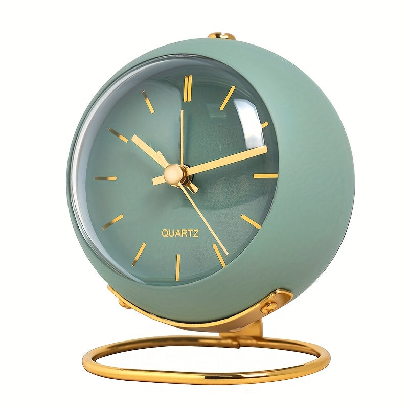 Round Quartz Desk Clock with Gold Ring Stand