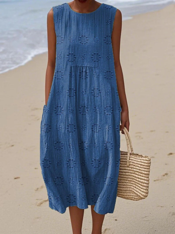 Robe midi sans manches à imprimé abstrait, avec poches latérales