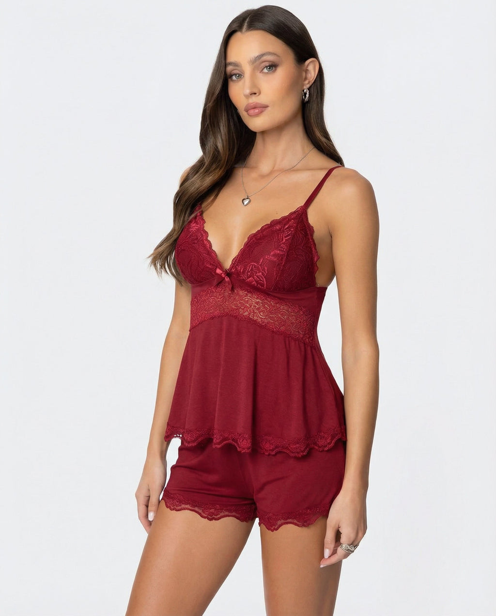 Cami Set – Lace Trim Shorts Sleepwear Style