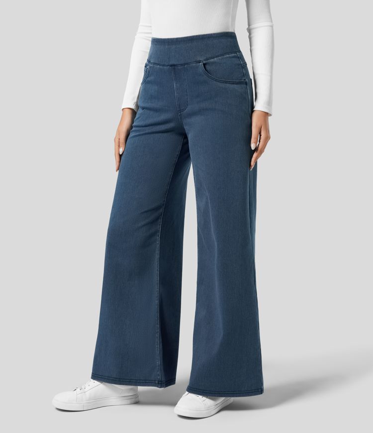 High-Waist Wide-Leg Pull-On Jeans