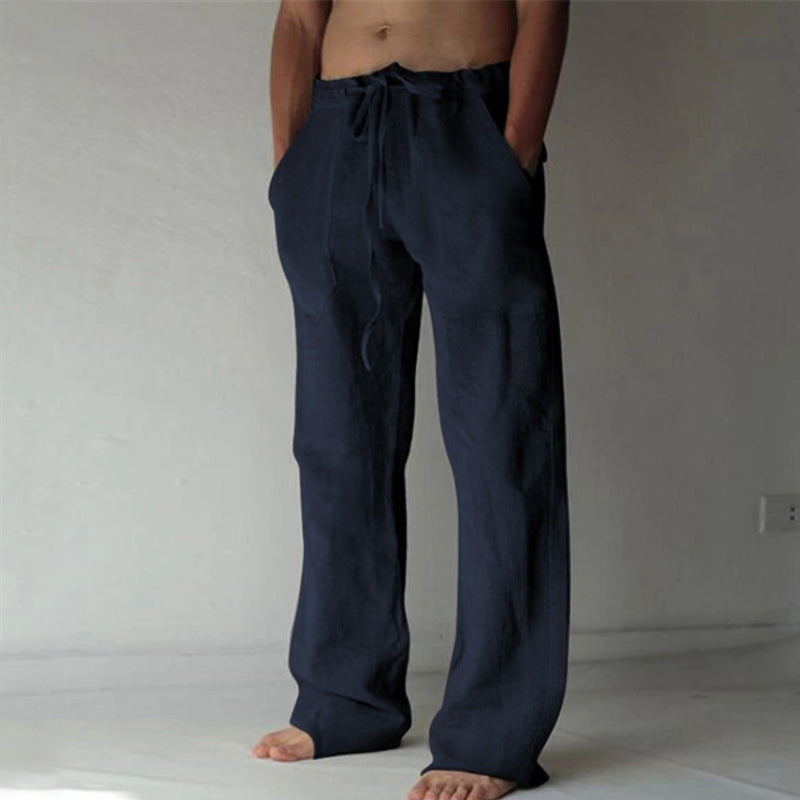 Relaxed Linen Blend Drawstring Trousers for Men