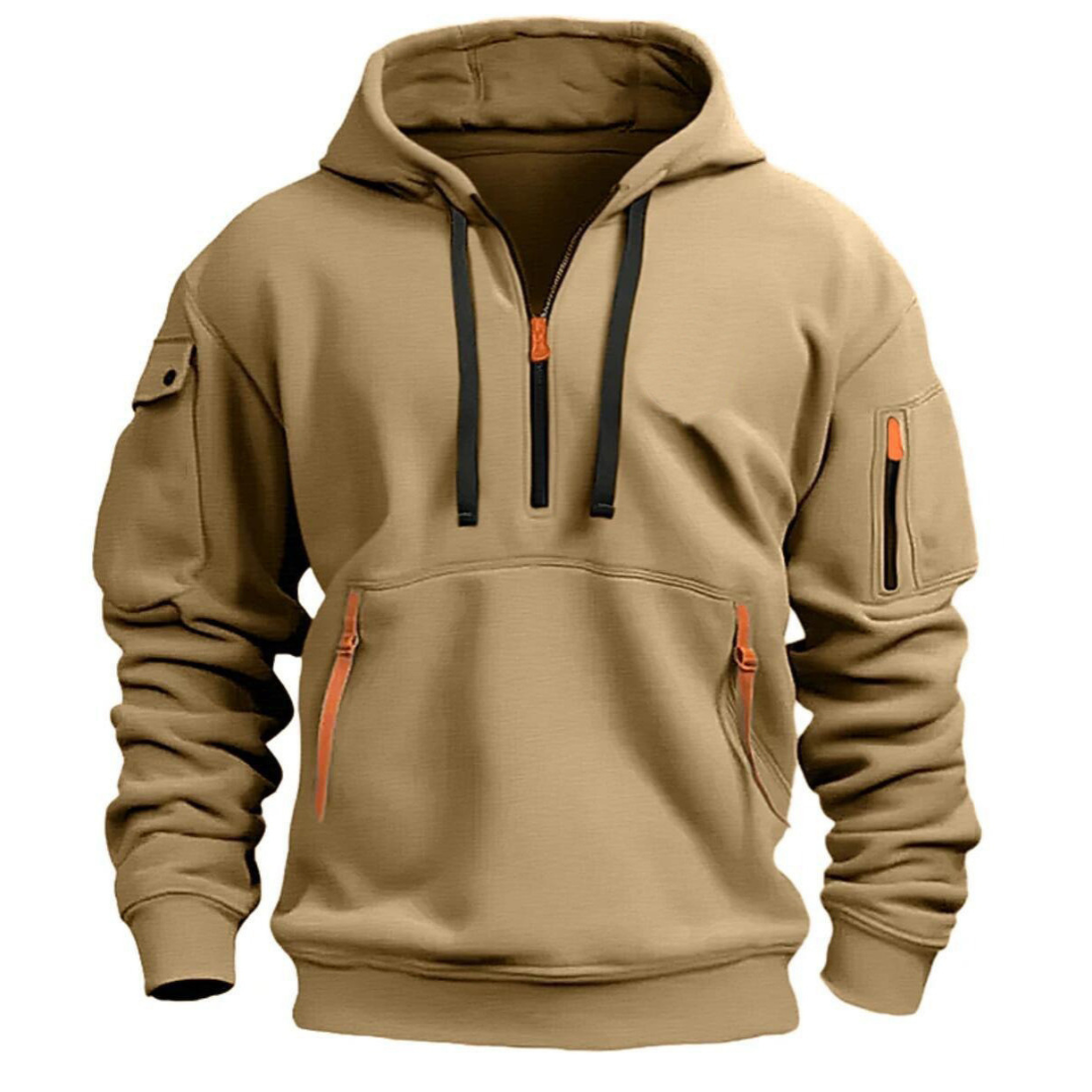 Men's Half Zip Utility Hoodie with Contrast Zip Pockets