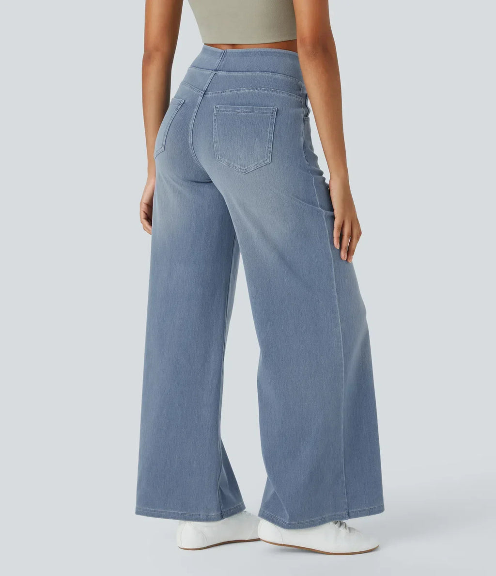 High-Waist Wide-Leg Pull-On Jeans