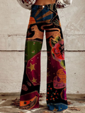 Patchwork Print Wide Leg Denim Trousers