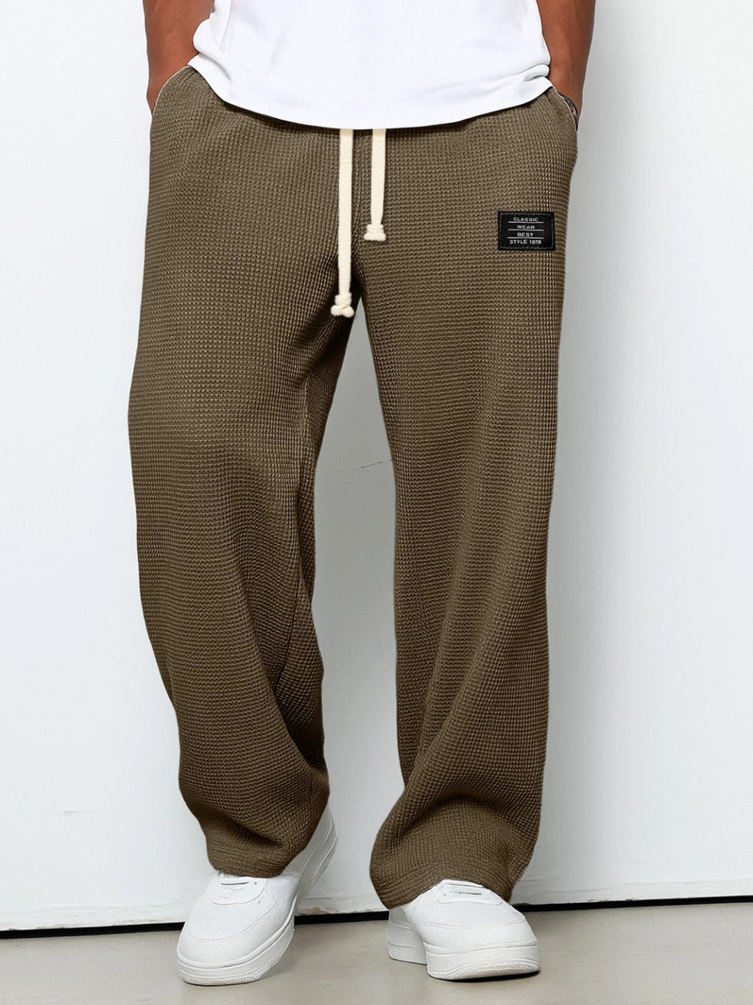 Waffle Knit Wide Leg Sweatpants with Drawstring Waist