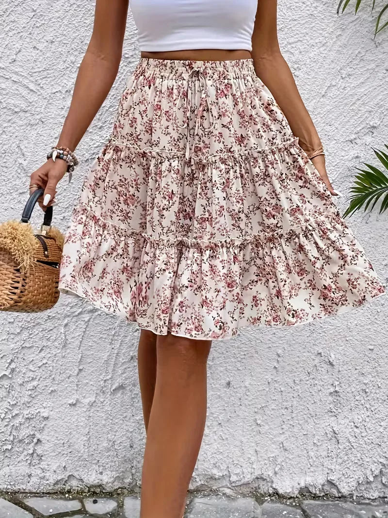 Floral Tiered Mini Skirt with Tie Waist