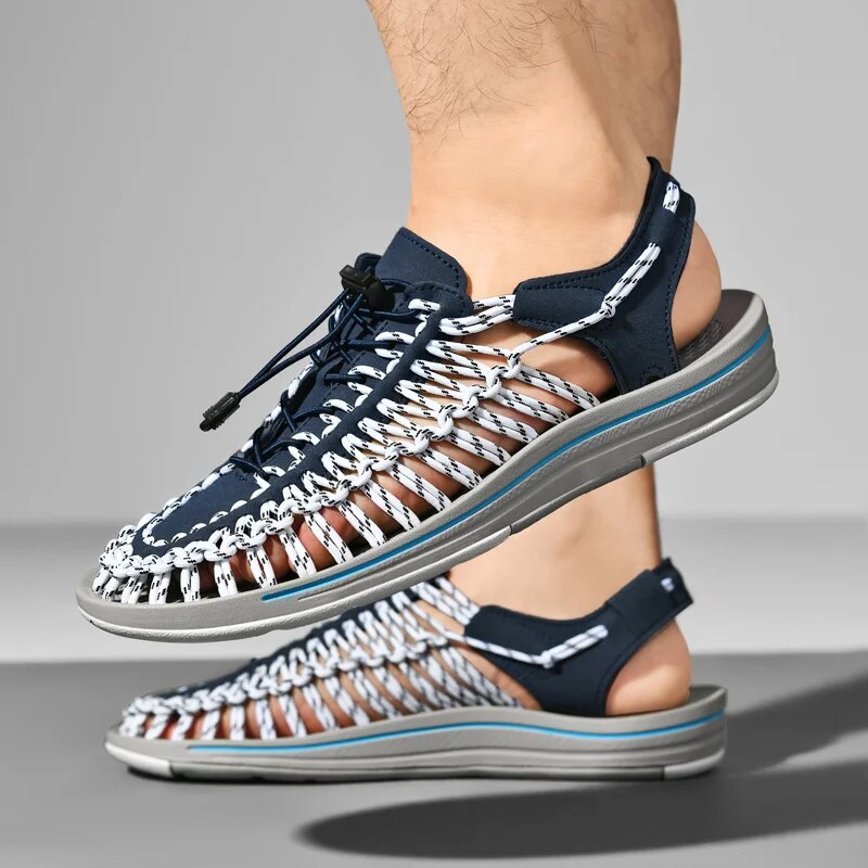 Woven Cord Closed-Toe Sport Sandals with Grip Sole