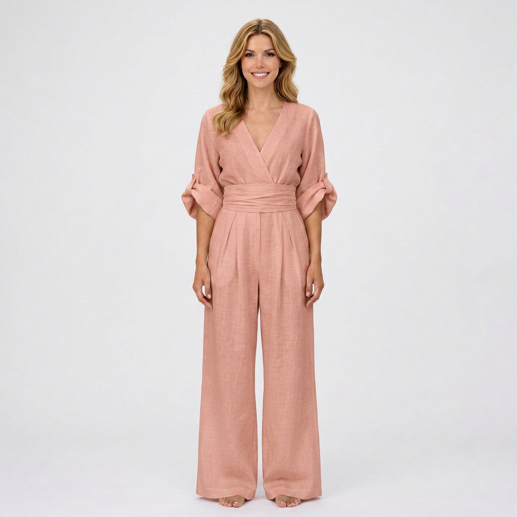 Jumpsuit – Wrap Front Wide Leg Belted Style