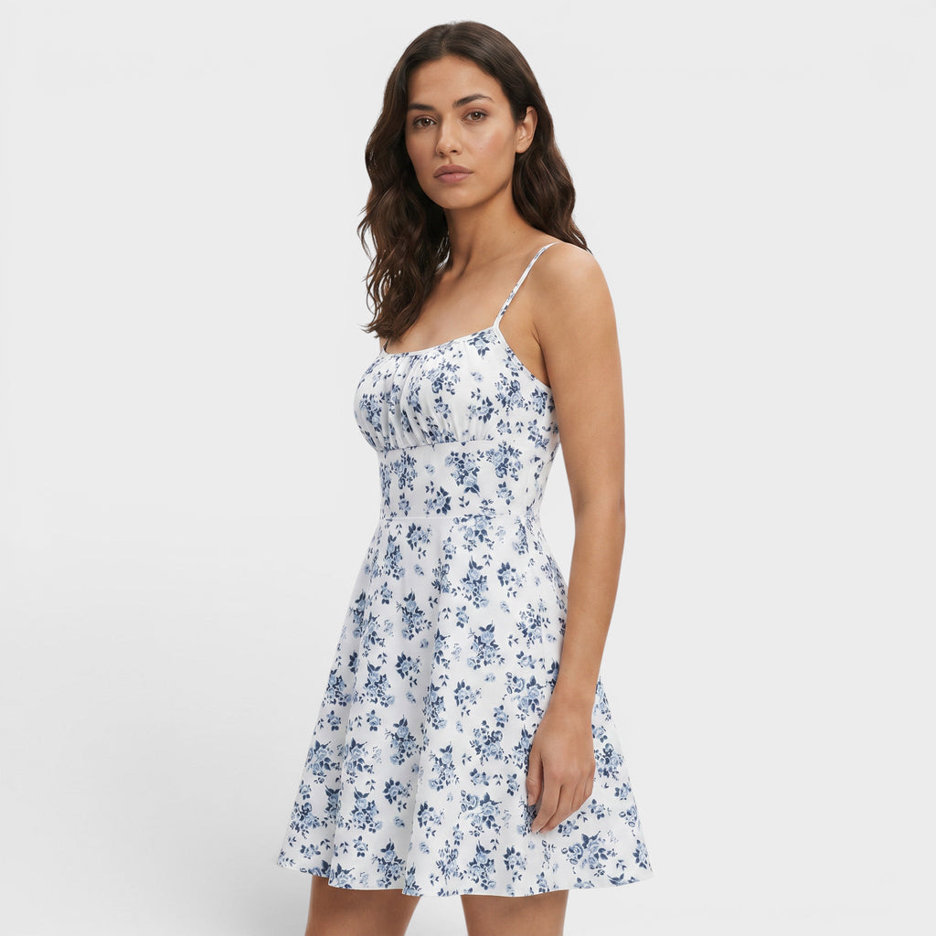 Floral Print Tie Strap Fit and Flare Mini Dress